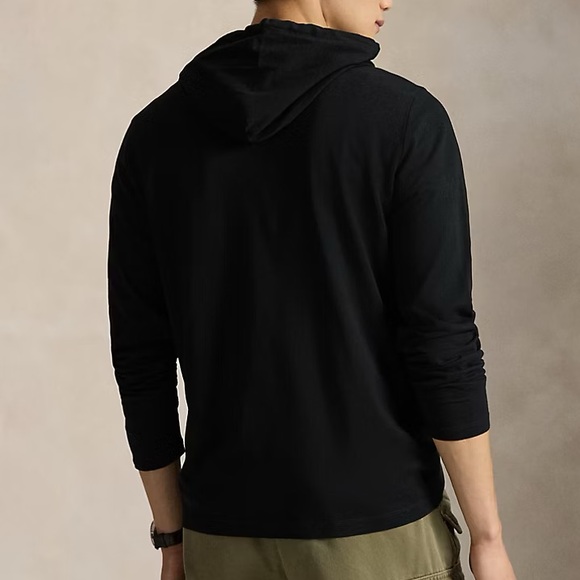 Polo Ralph Lauren Menβs Black Cotton Jersey Hooded T-Shirt Hoodie Medium - Picture 2 of 7